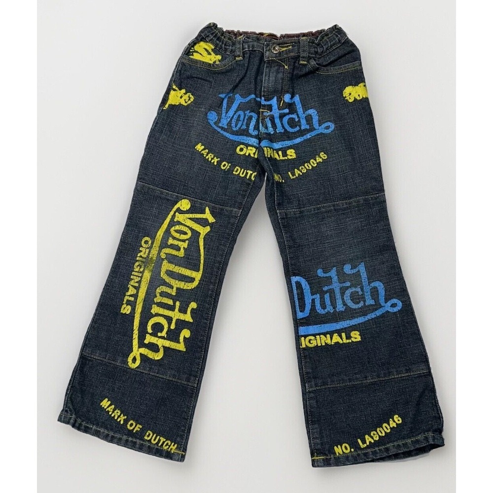 Vintage Rare Von Dutch‎ Graphic kids jeans size 5 Stretch Waist